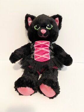 Build a Bear Bright Night Kitty Black Pink Sparkle Plush BAB w Witch Costume NWT